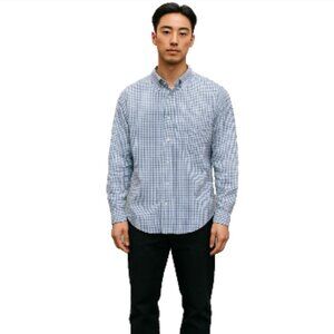 CK Calvin Klein Men's Shirt XXL Long Sleeve Button Blue Check Flip Cuff/Collar